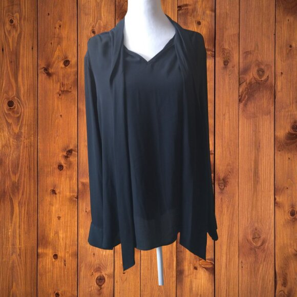 Who What Wear Women's XXL Pullover Black Tie Front Blouse Career Office Classic - Picture 6 of 7